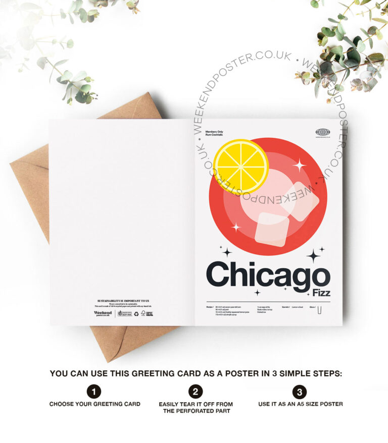 Mid-century modern Chicago Fizz Cocktail greeting card