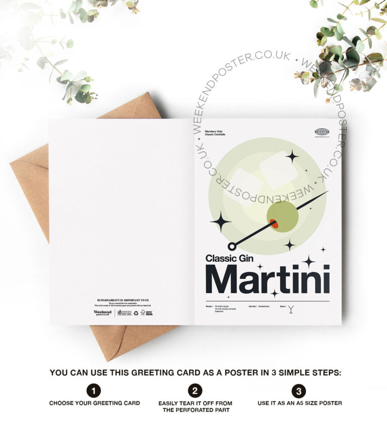 Mid-century modern Classic Gin Martini Cocktail greeting card