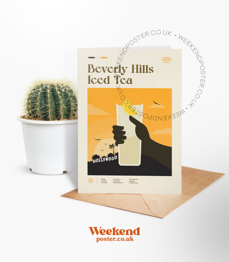 Mid-century modern Beverly Hills Iced Tea Cocktail greeting card