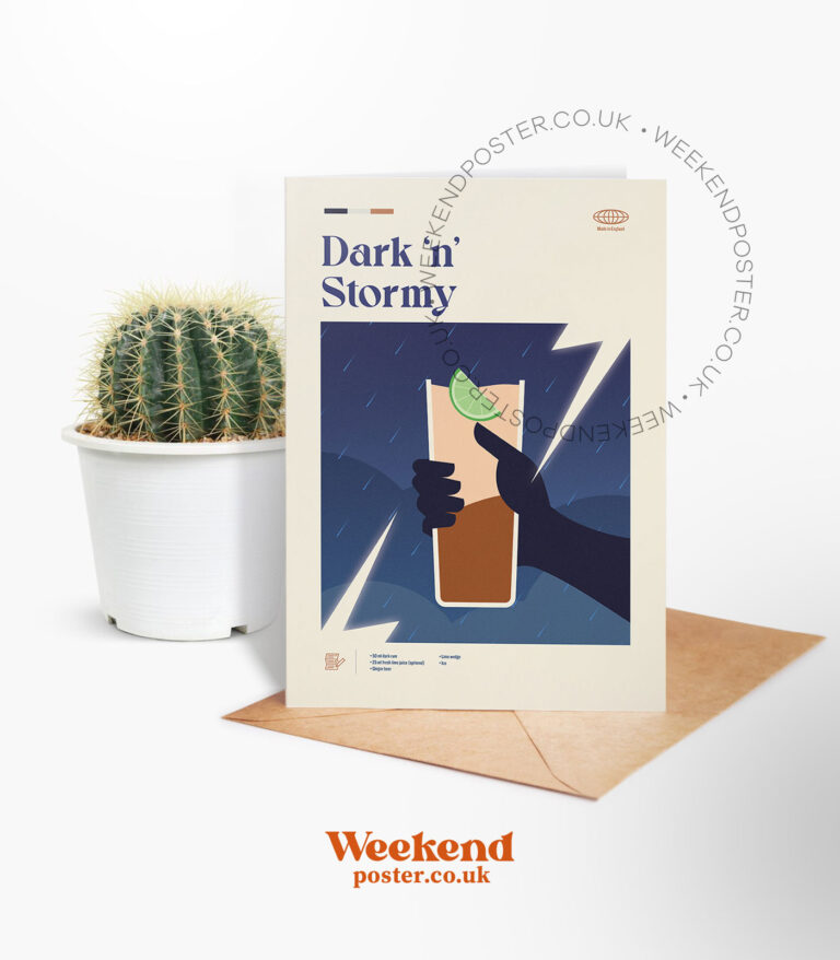 Mid-century modern Dark'n Stormy Cocktail greeting card