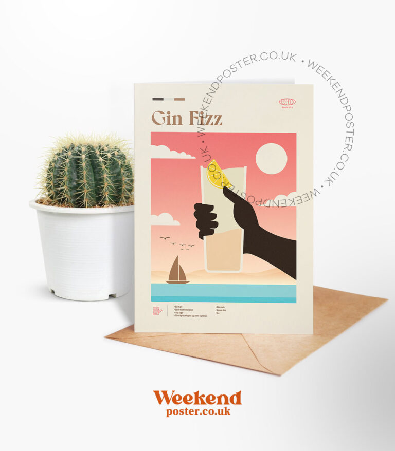Mid-century modern Gin Fizz Cocktail greeting card