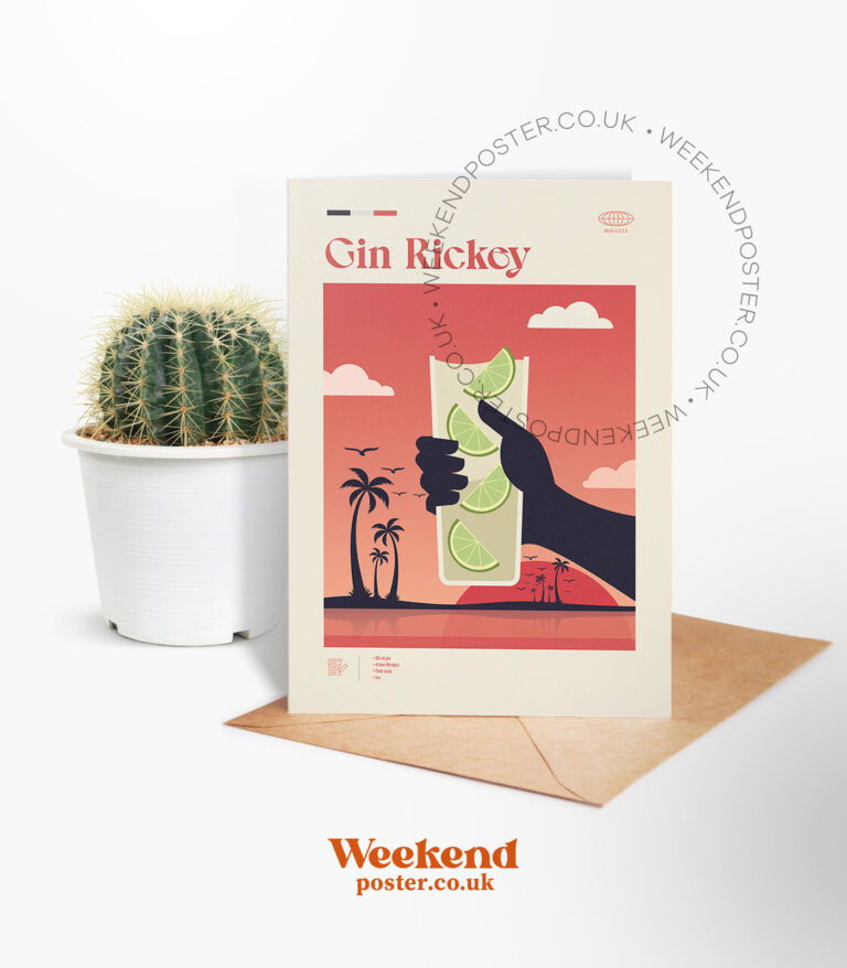 Mid-century modern Gin Rickey Cocktail greeting card