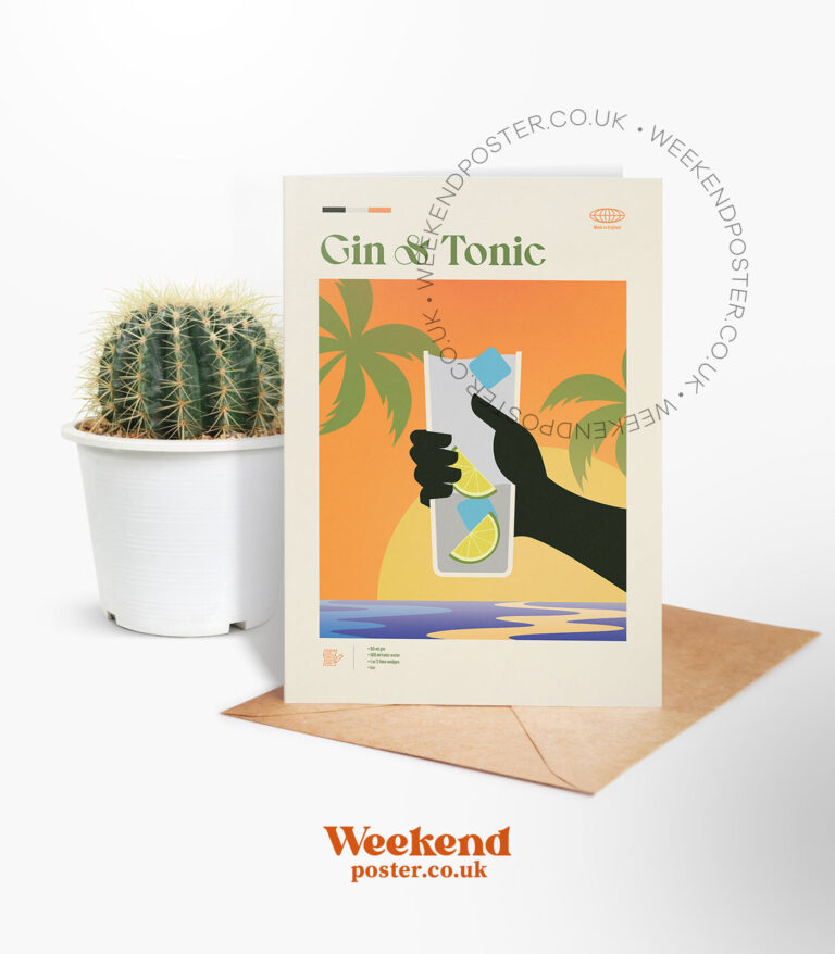 Mid-century modern Gin & Tonic Cocktail greeting card