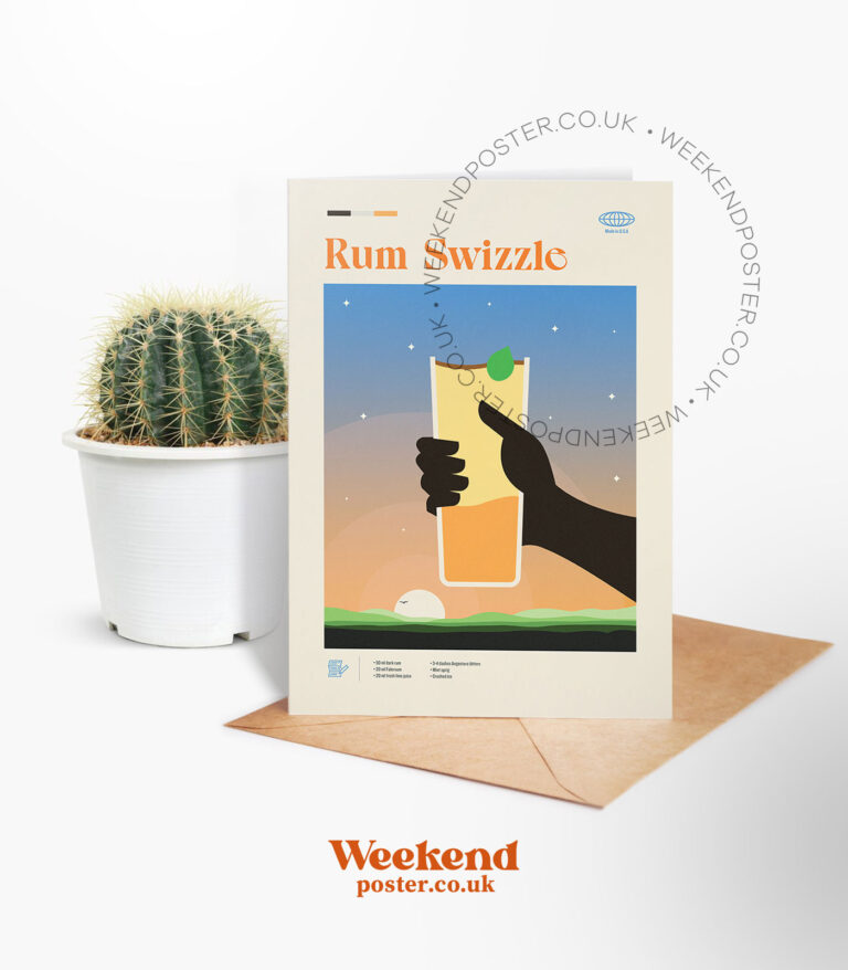 Mid-century modern Rum Swizzle Cocktail greeting card