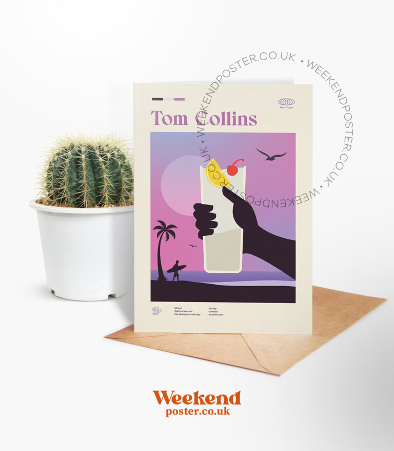Mid-century modern Tom Collins Cocktail greeting card