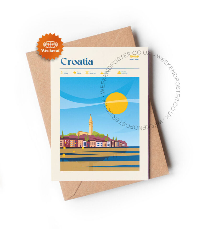 Mid-century modern Croatia retro travel greeting card