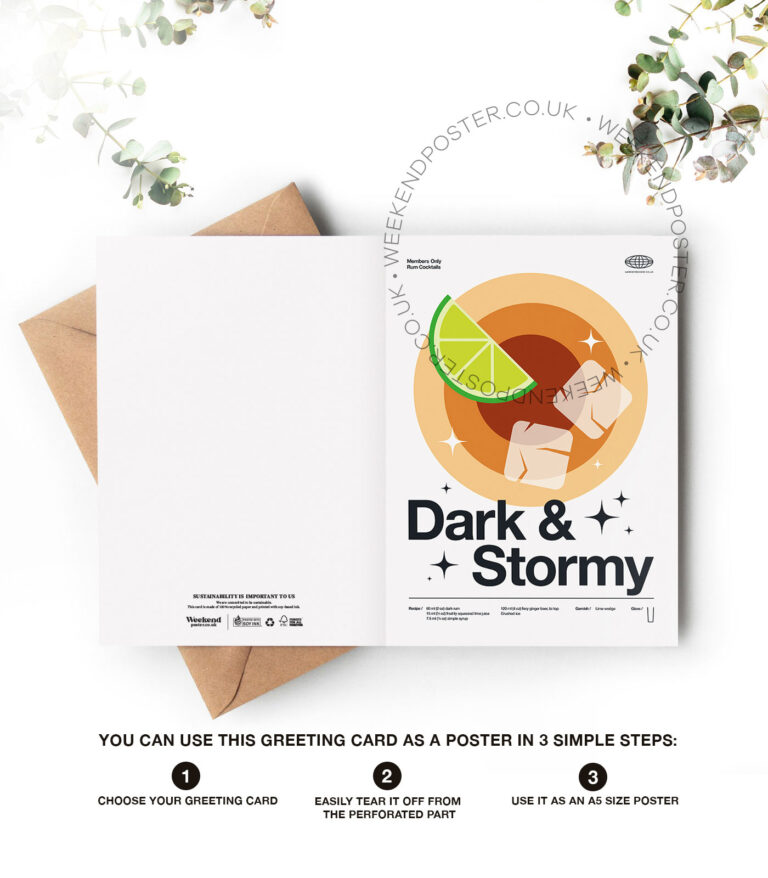 Mid-century modern Dark & Stormy Cocktail greeting card