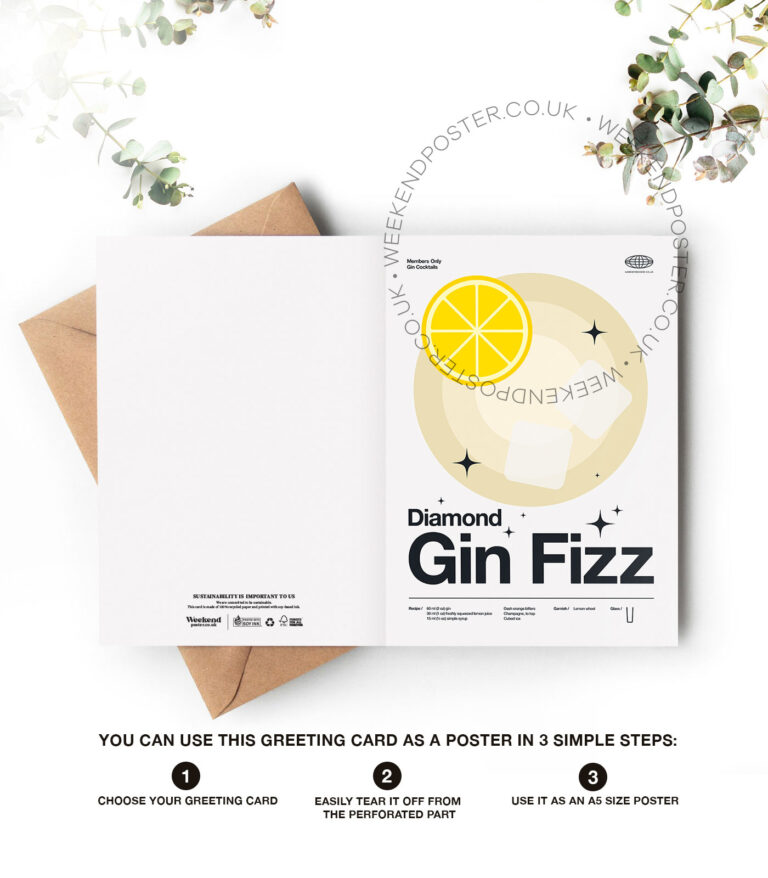 Mid-century modern Diamond Gin Fizz Cocktail greeting card