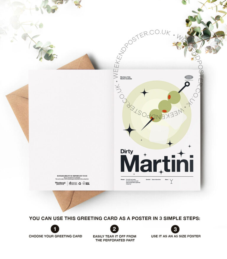 Mid-century modern Dirty Martini Cocktail greeting card