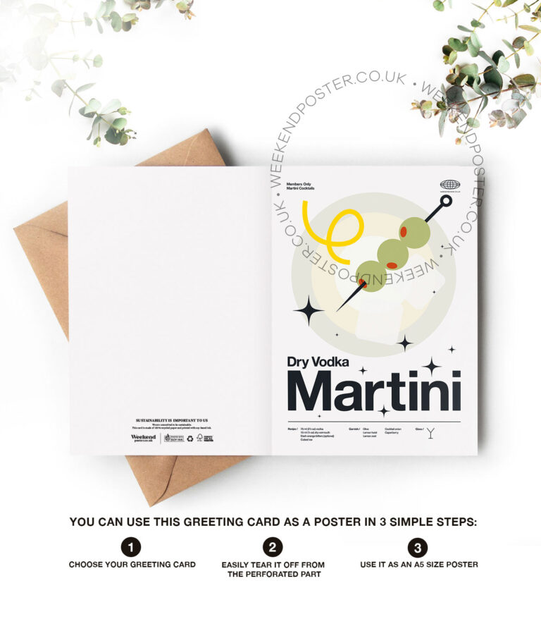 Mid-century modern Dry Vodka Martini Cocktail greeting card