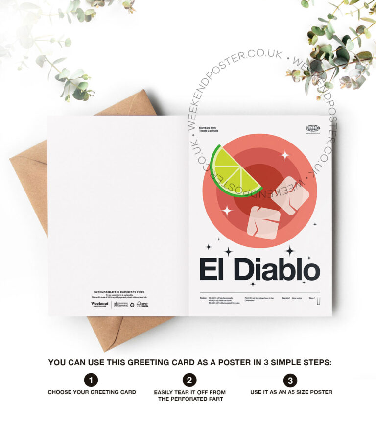 Mid-century modern El Diablo Cocktail greeting card