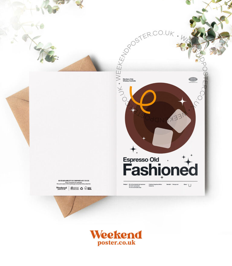 Mid-century modern Espresso Old Fashioned Cocktail greeting card