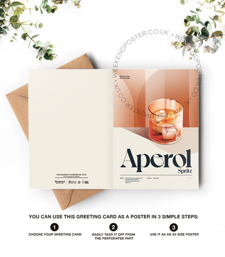 Mid-century retro Aperol Spritz Cocktail greeting card