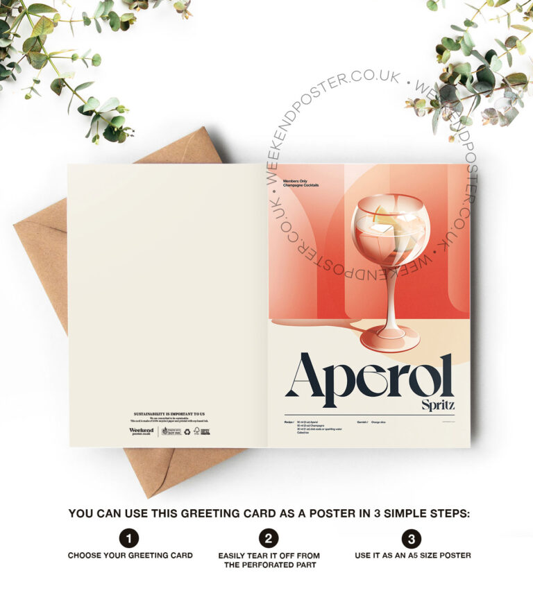 Mid-century retro Aperol Spritz Cocktail greeting card
