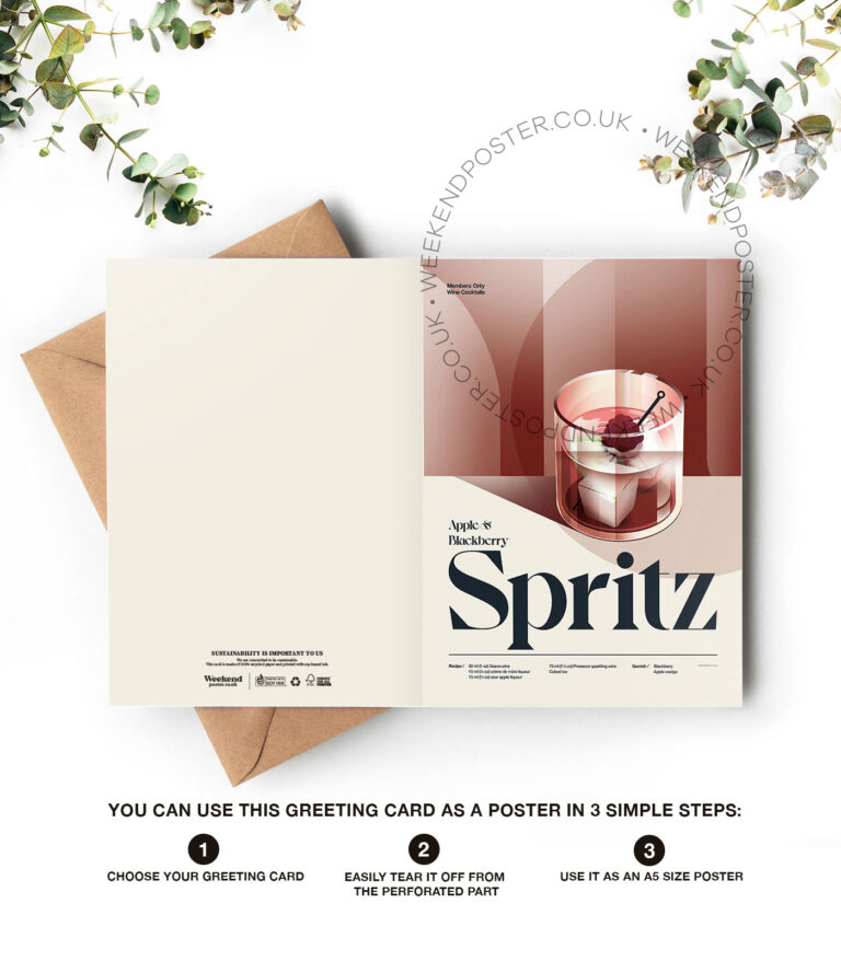 Mid-century retro Apple & Blackberry Spritz Cocktail greeting card