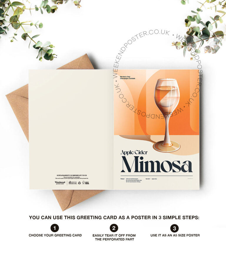 Mid-century retro Apple Cider Mimosa Cocktail greeting card