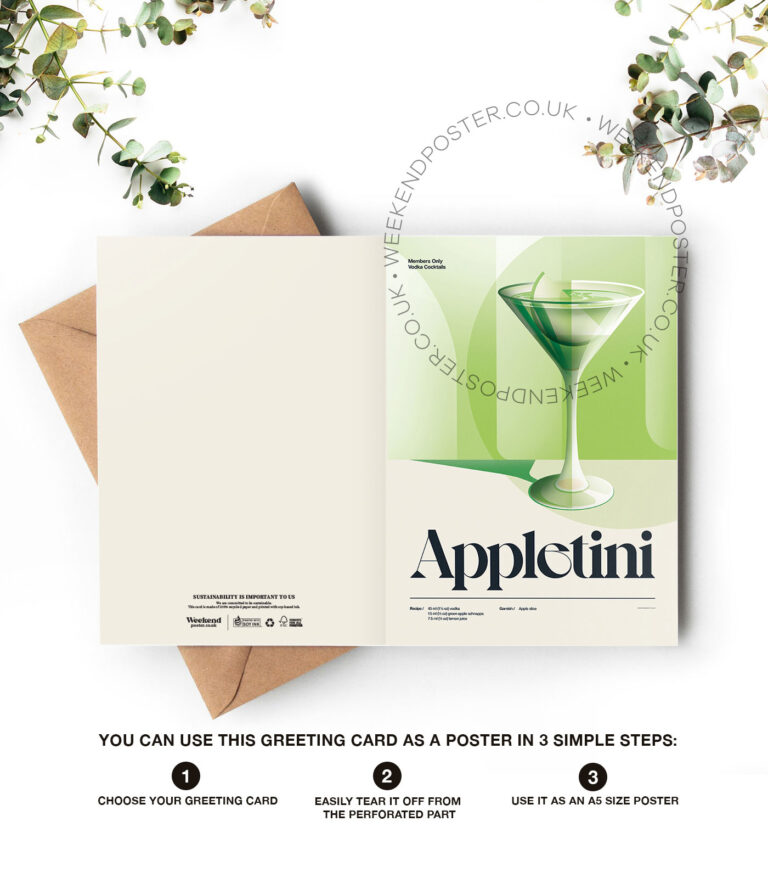 Mid-century retro Appletini Cocktail greeting card