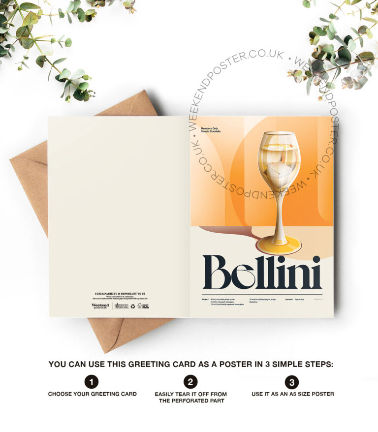 Mid-century retro Bellini Cocktail greeting card