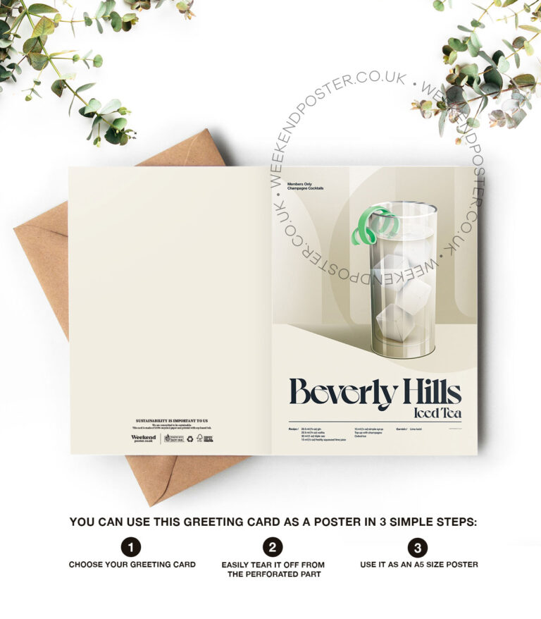 Mid-century retro Beverly Hills Iced Tea Cocktail greeting card