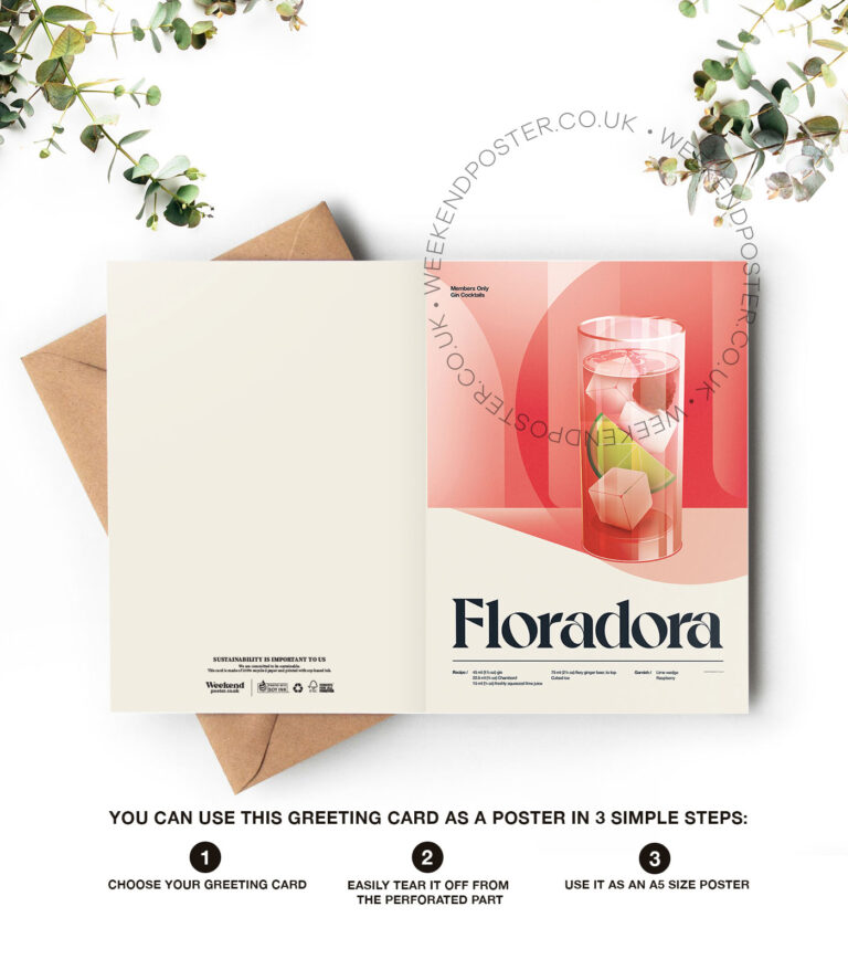 Mid-century retro Floradora Cocktail greeting card