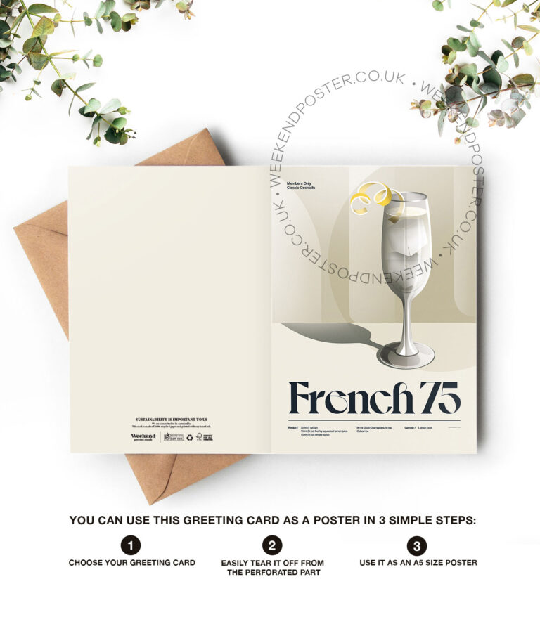 Mid-century retro French 75 Cocktail greeting card