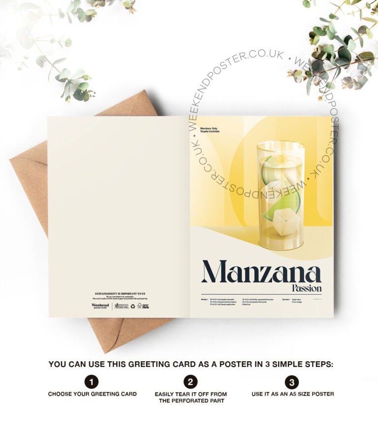 Mid-century retro Manzana Passion Cocktail greeting card