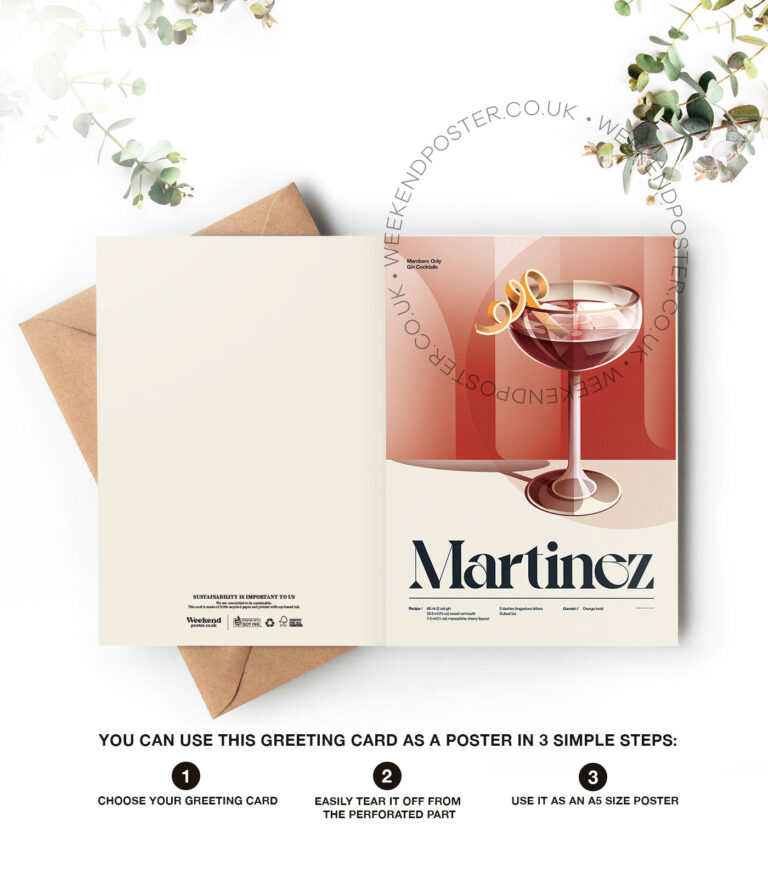 Mid-century retro Martinez Cocktail greeting card