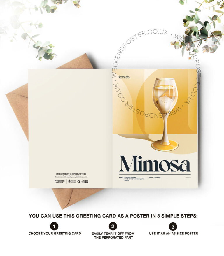 Mid-century retro Mimosa Cocktail greeting card