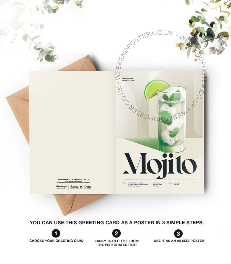 Mid-century retro Mojito Cocktail greeting card