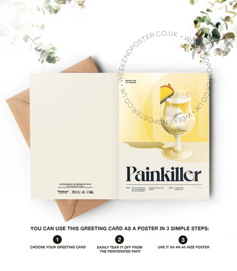 Mid-century retro Painkiller Cocktail greeting card