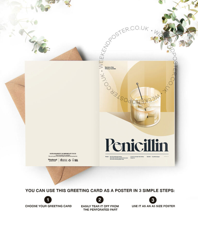 Mid-century retro Penicilin Cocktail greeting card