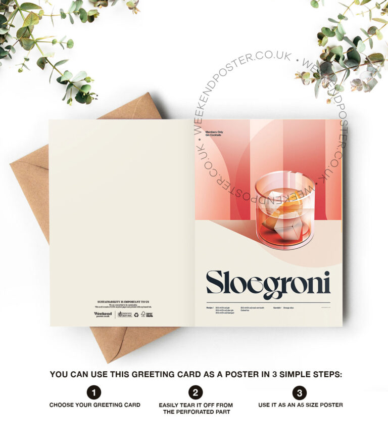Mid-century retro Sloegroni Cocktail greeting card