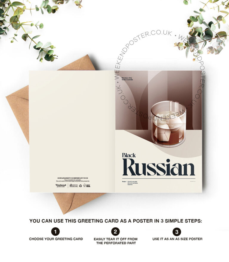 Mid-century retro Black Russian Cocktail greeting card