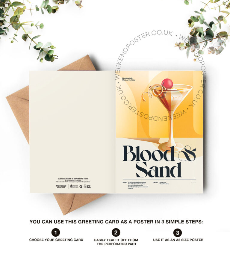 Mid-century retro Blood & Sand Cocktail greeting card