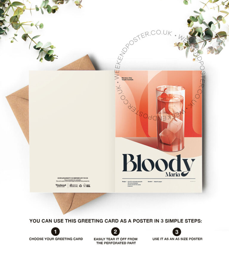 Mid-century retro Bloody Maria Cocktail greeting card