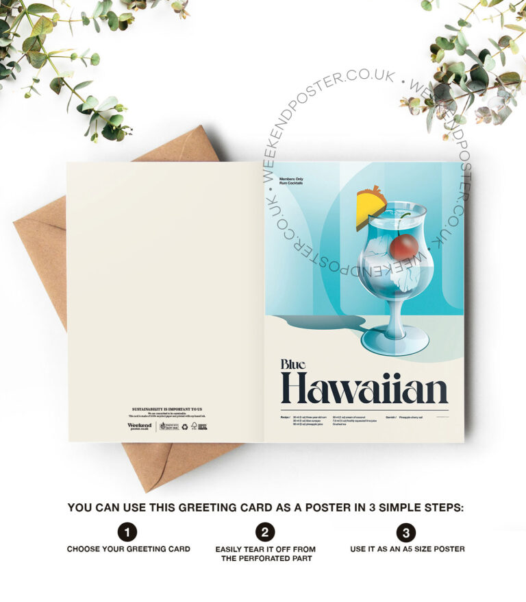 Mid-century retro Blue Hawaiian Cocktail greeting card