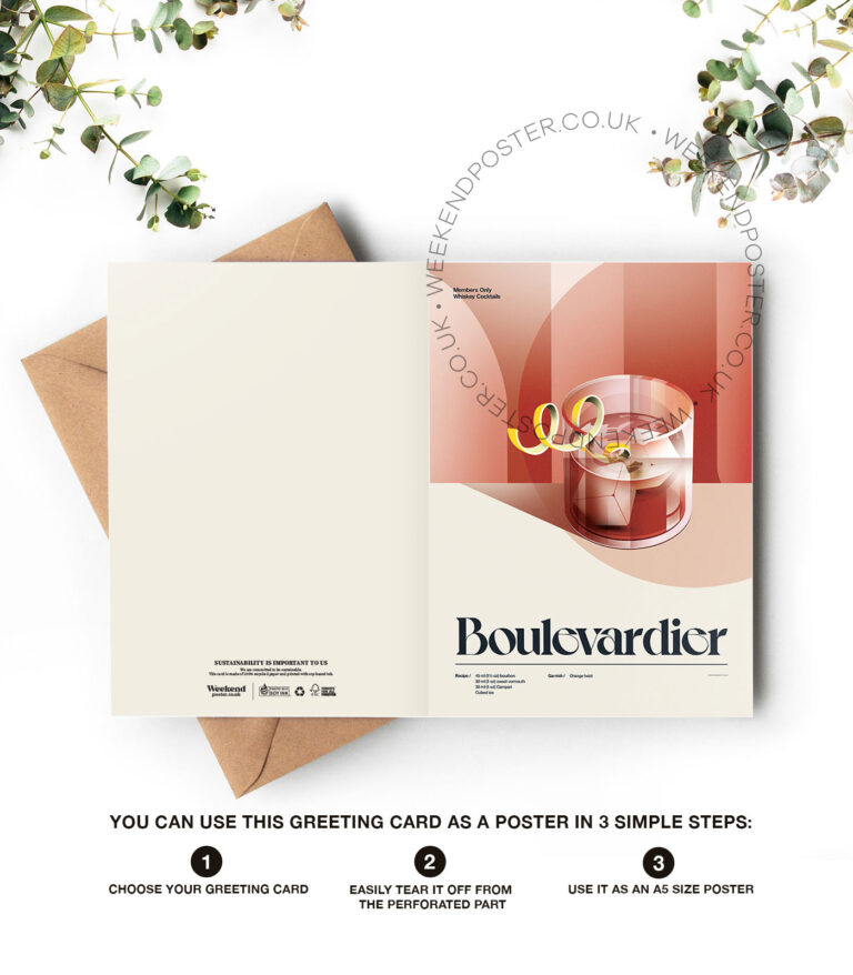 Mid-century retro Boulevardier Cocktail greeting card