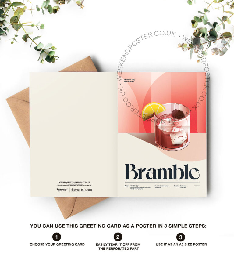 Mid-century retro Bramble Cocktail greeting card