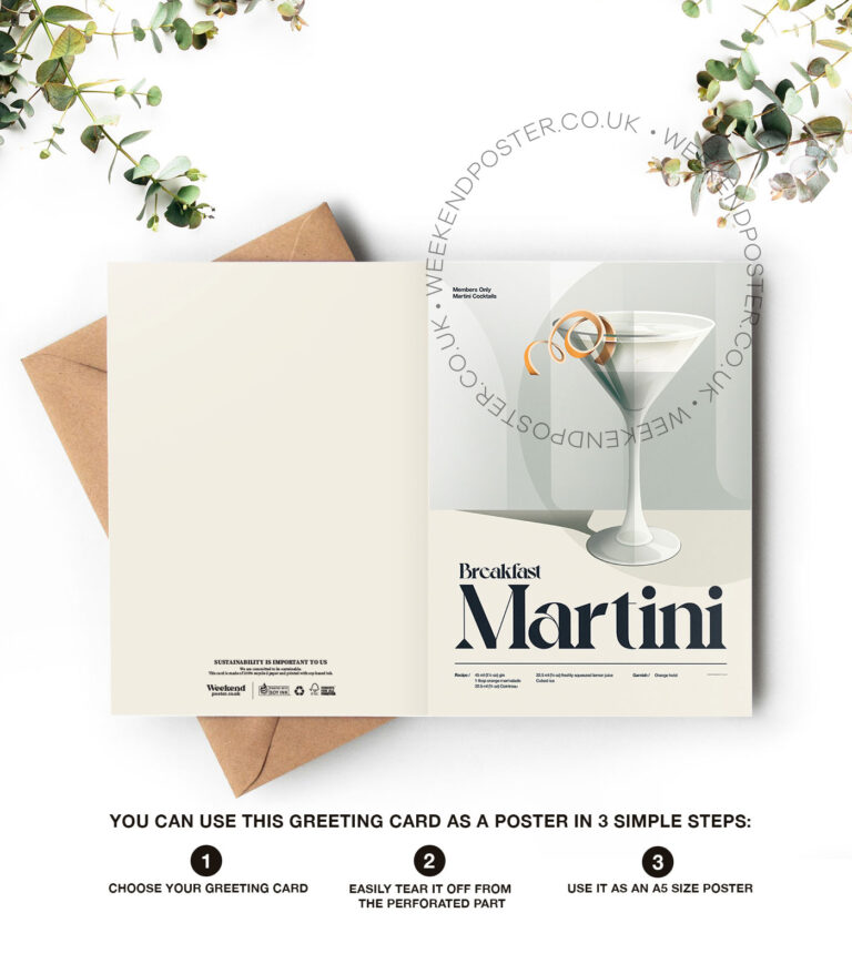 Mid-century retro Breakfast Martini Cocktail greeting card