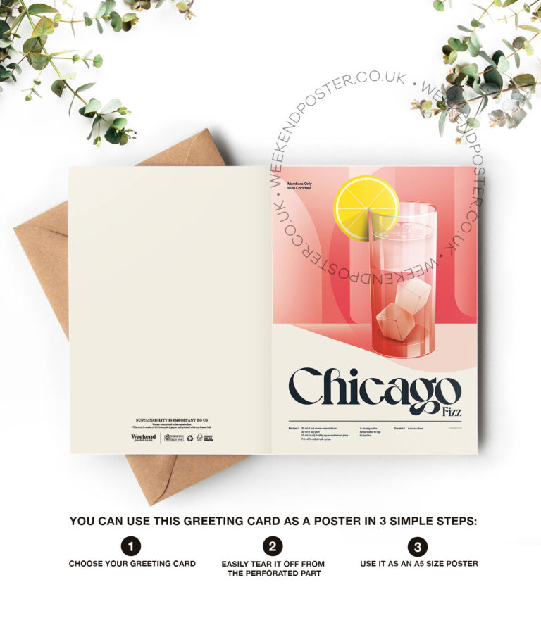 Mid-century retro Chicago Fizz Cocktail greeting card
