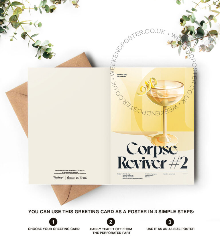 Mid-century retro Corpse Reviver #2 Cocktail greeting card