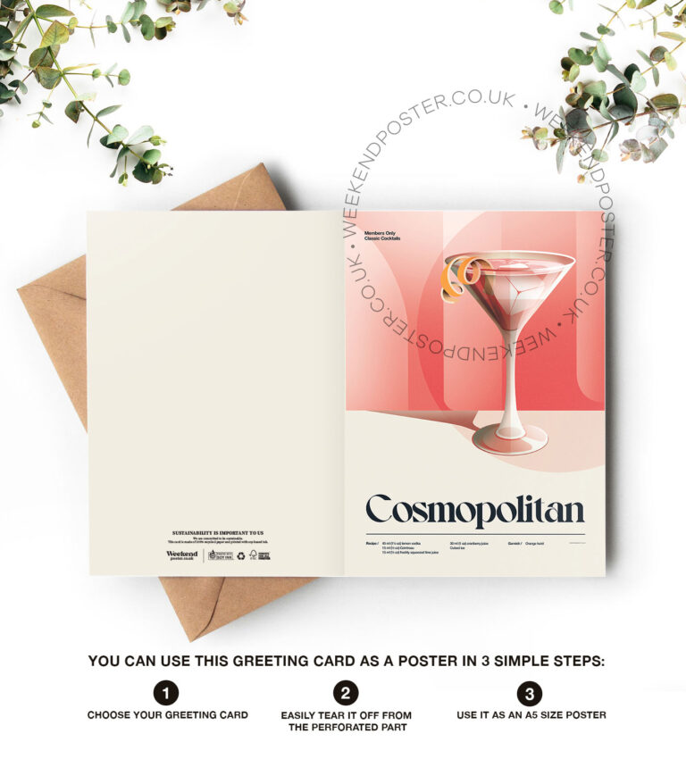 Mid-century retro Cosmopolitan Cocktail greeting card