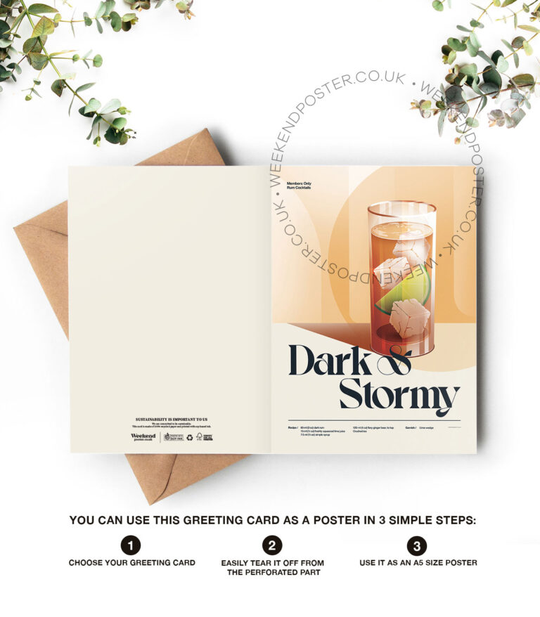 Mid-century retro Dark & Stormy Cocktail greeting card