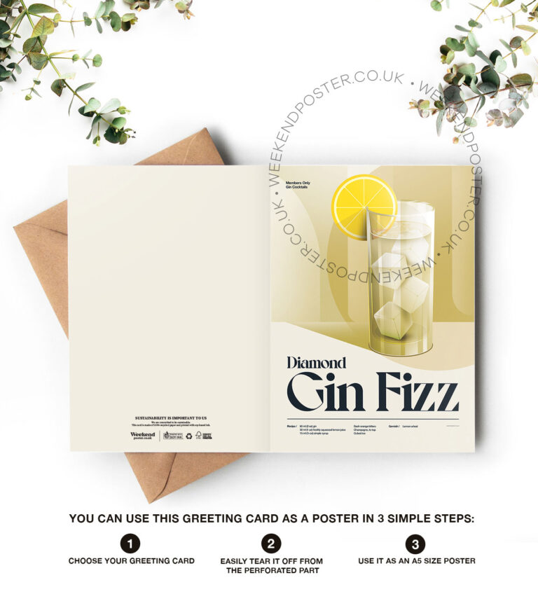 Mid-century retro Diamond Gin Fizz Cocktail greeting card