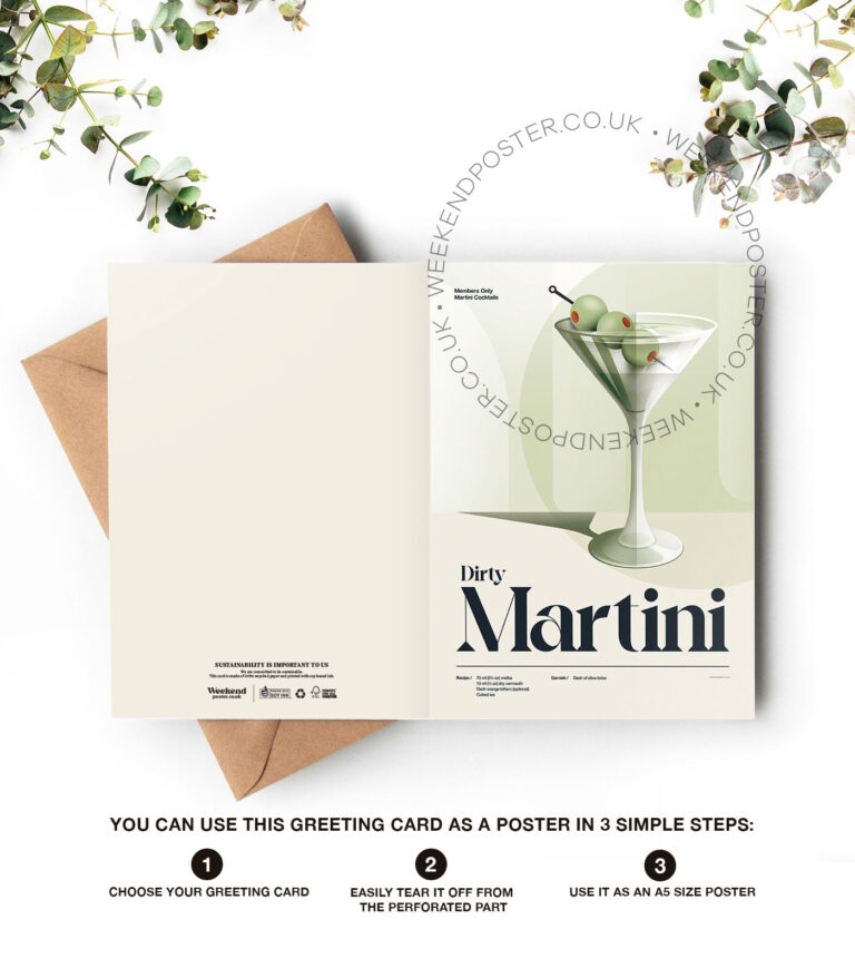 Mid-century retro Dirty Martini Cocktail greeting card