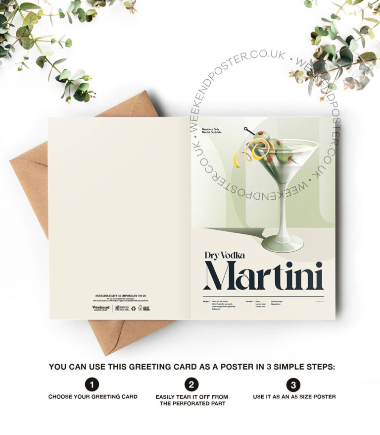 Mid-century retro Dry Vodka Martini Cocktail greeting card