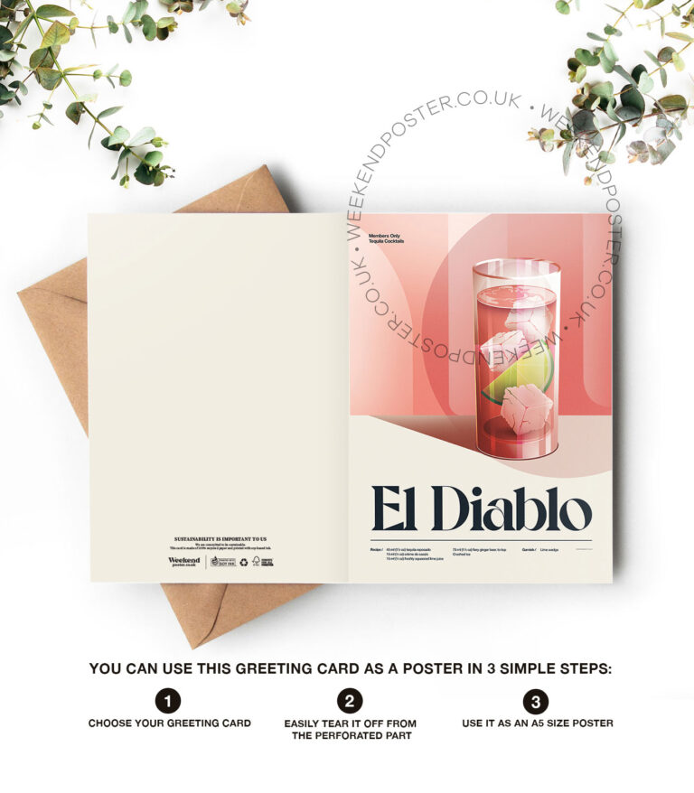 Mid-century retro El Diablo Cocktail greeting card