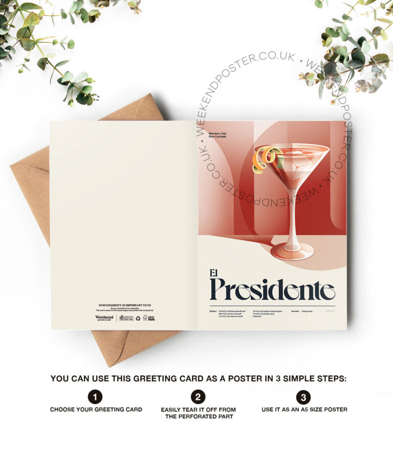 Mid-century retro El Presidente Cocktail greeting card