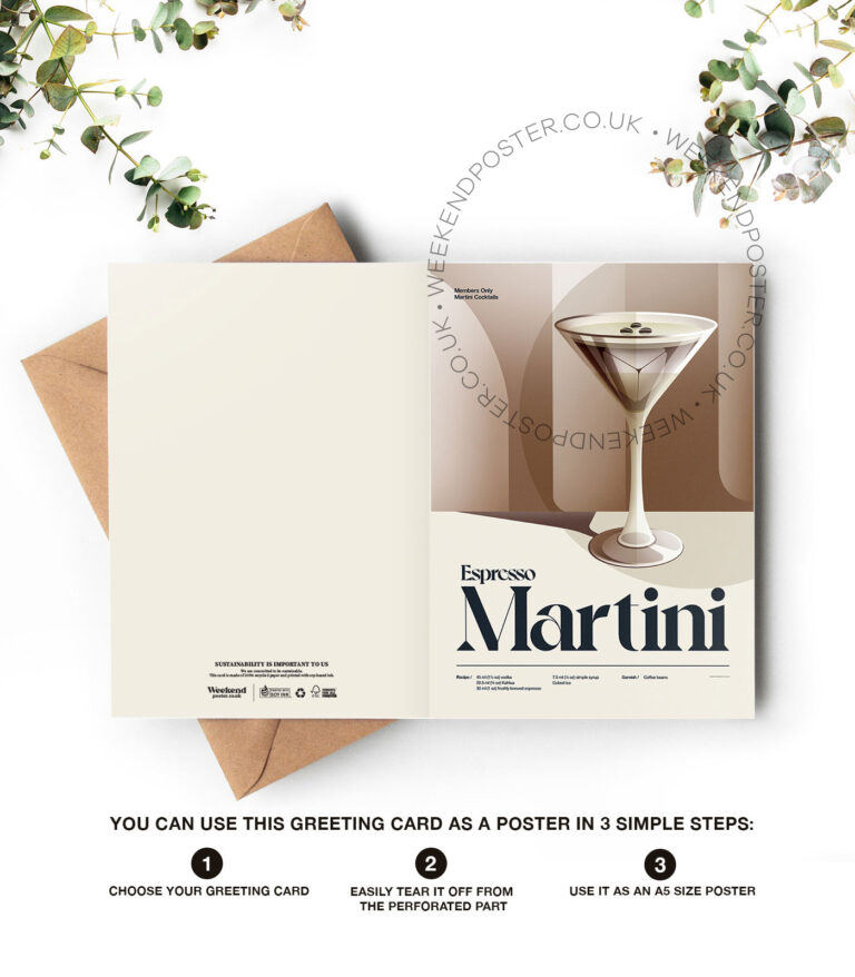 Mid-century retro Espresso Martini Cocktail greeting card