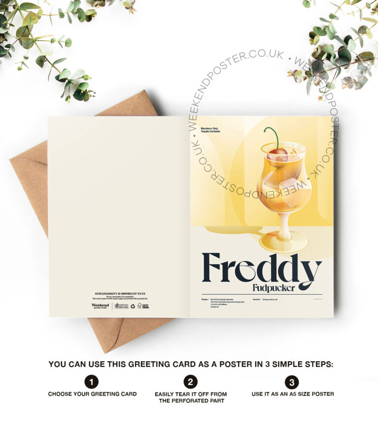 Mid-century retro Freddy Fudpucker Cocktail greeting card